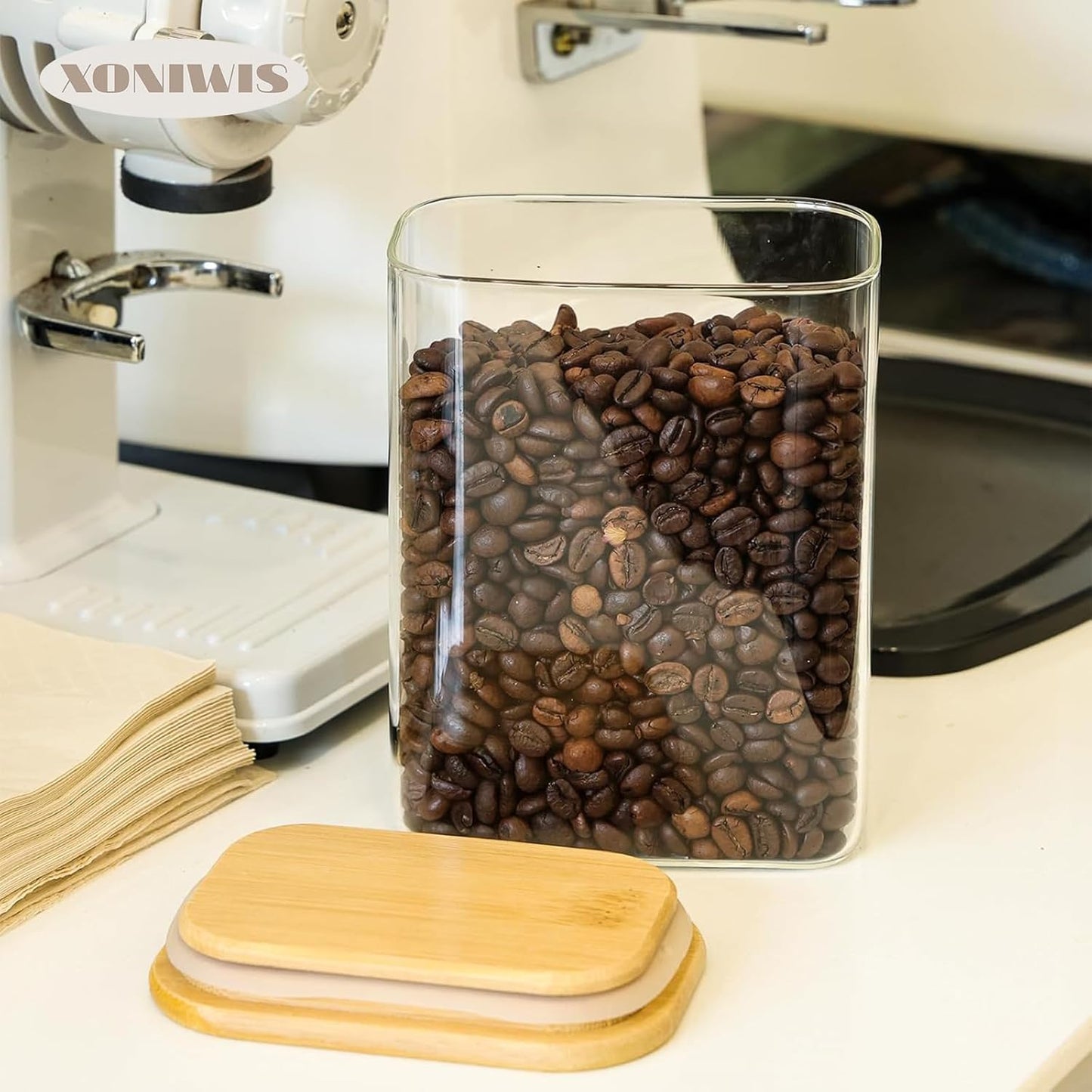 37oz 6PCS Rectangle Glass Pantry Containers with Lids, Glass Jars with Lids, Clear Food Storage Jars, Small Canister for Salt, Pepper, Spices, Nuts, Loose Tea, Coffee, Sugar, Candy