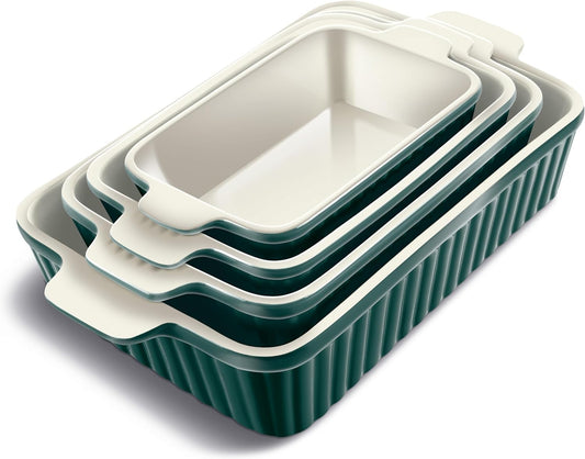 COOK WITH COLOR Casserole Dishes for Oven, Porcelain Baking Dishes, Ceramic Bakeware Sets of 4, Rectangular Pans Handles for Baking Cake Kitchen