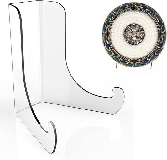 Boloyo Flat Back Acrylic Plate Display Stand , 4.5 Inch 2PC Clear Acrylic Display Holder Easel Base for Home Office Kitchen School Art Display