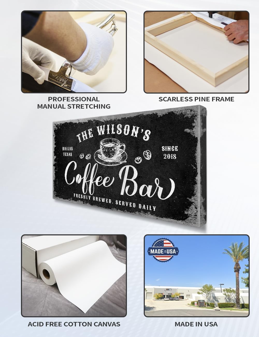 IPIC - Tailored Canvas Custom Coffee Bar Sign, Personalized Wall Art Decor, Large Canvas Wall Art Signage for Home, Kitchen, Coffee Station, Business and Office