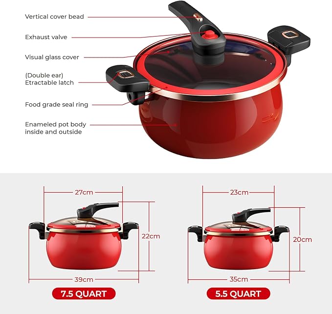 Nonstick Ceramic Coated Sauce Pan with Lid Black Crock Pot with Twist & Lock Handles, Micro Pressure Cooker Versatile stock pot with lid, Bottom Big Soup Canning Pots,Simmer Pot (BLACK, 5.5Quarts)