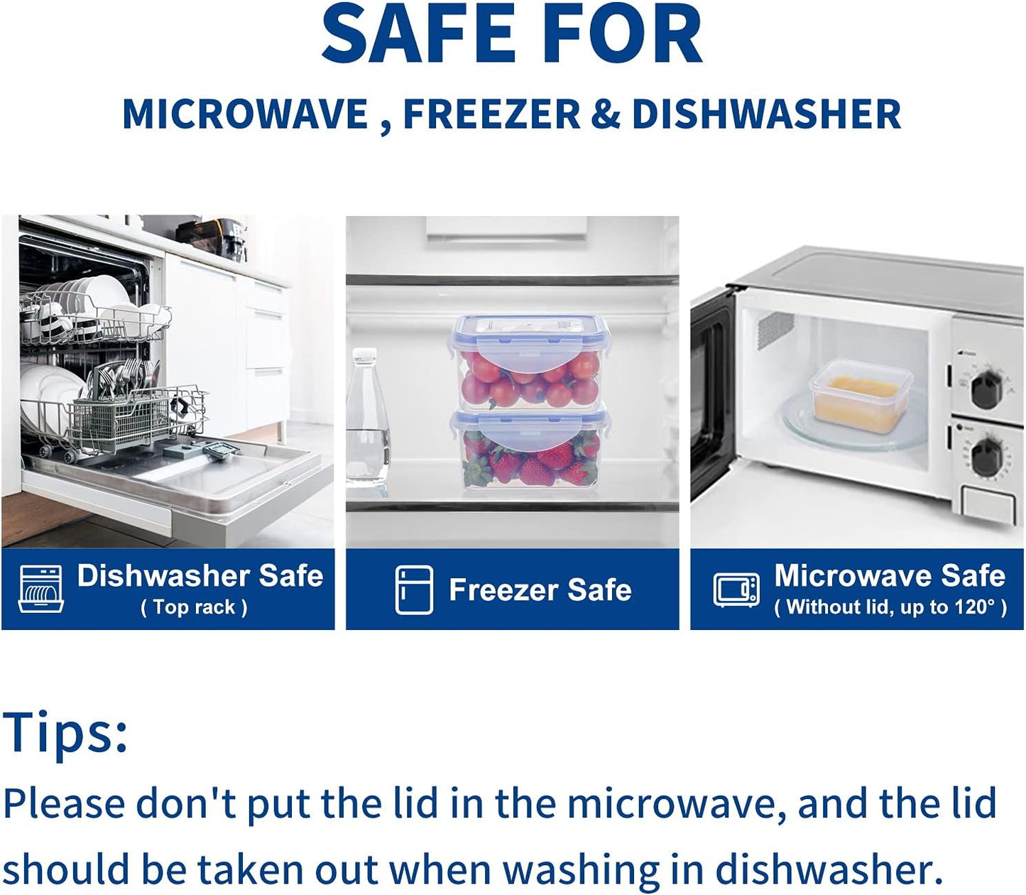 KIGI 4 Pack 17oz Rectangle Plastic Storage Containers Set for Food Airtight 500ML Meal Prep Containers Kitchen Storage Organizer