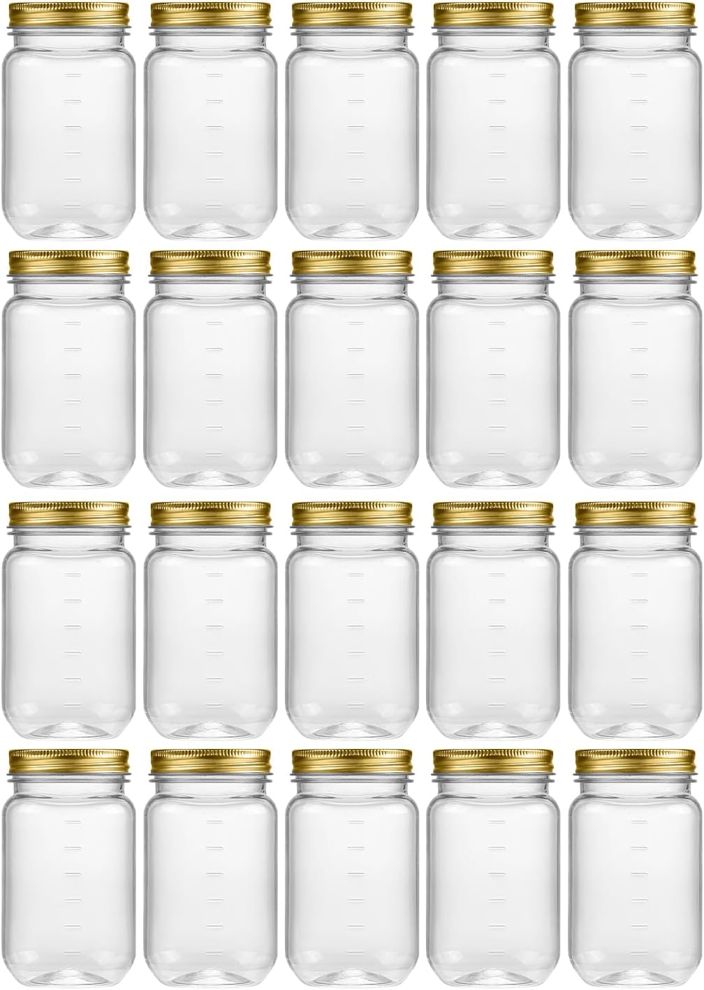 novelinks 16 oz Clear Plastic Jars with Screw-On Lids - BPA-Free Refillable Storage Containers for Slime, Food, Crafts, Kitchen & Household Use (20 Pack,Gold)