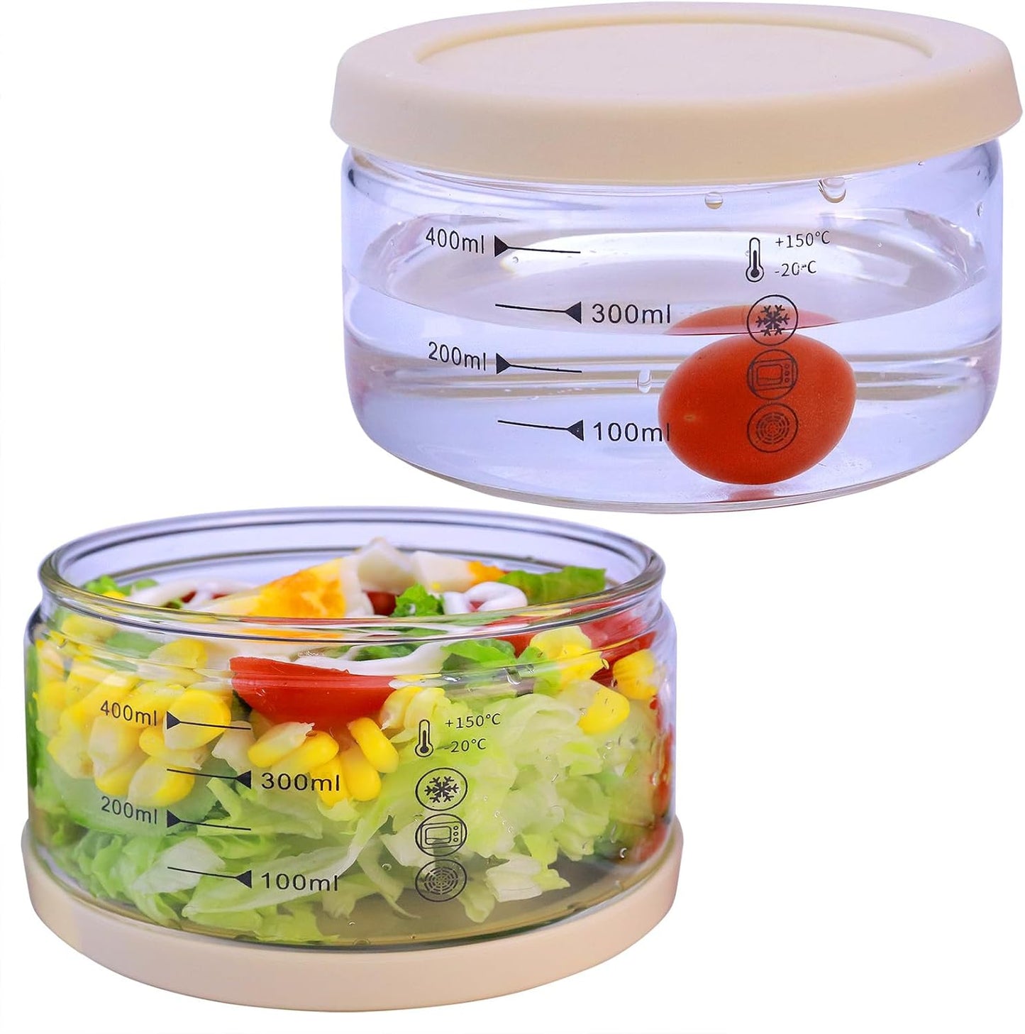 16 oz Glass Food Storage Containers - Clear, Meal Prep Containers, Freeze Bowls, Microwave Safe (2pcs)