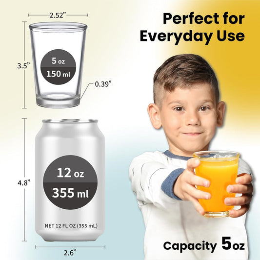 SOUL ONE 4.5 oz Small Juice Glasses, Set of 6, Stackable Heavy Based Drinking Glasses, Kids Small Drinking Glassware for Orange Juice, Water, Milk, Coffee