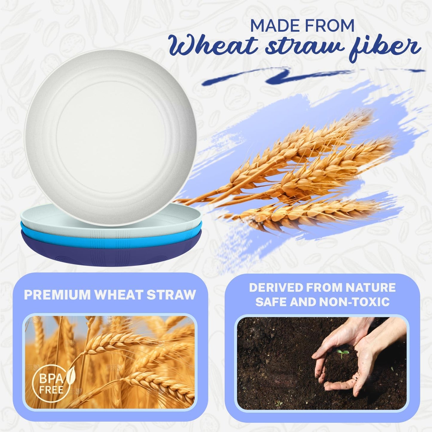 Homienly Deep Dinner Plates Wheat Straw Plates Unbreakable Plate Set 10 Inch Alternative to Plastic Plates Lightweight Dishwasher Safe Plate for Salad, Deesert, Dinner Set of 4 - Island Color