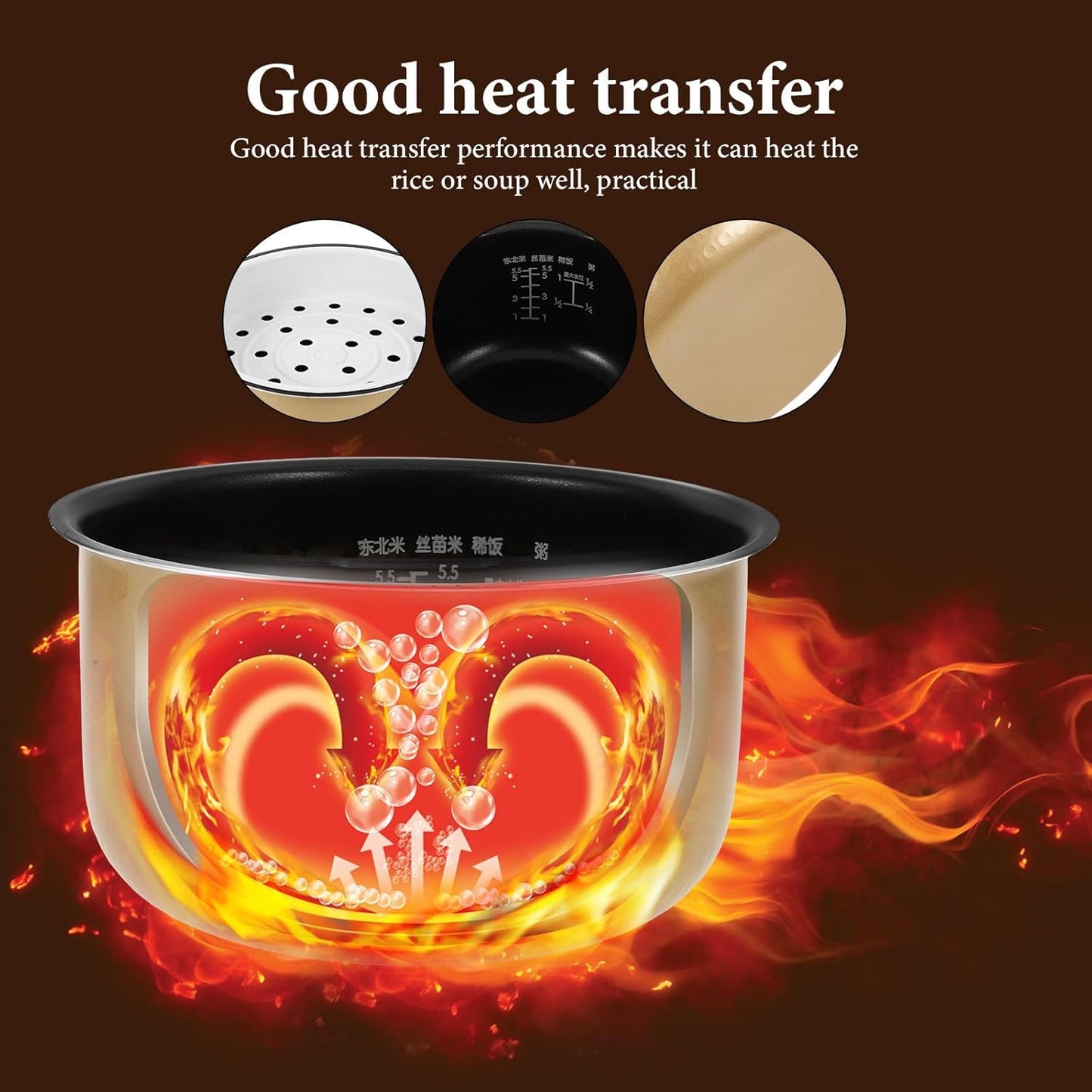 Amosfun Rice Cooker Inner Pot Replacement 8.07 Inch Nonstick Inner Lid with Scale and Rice Paddle for 3 to 7 Cup Cookers Kitchen Accessories