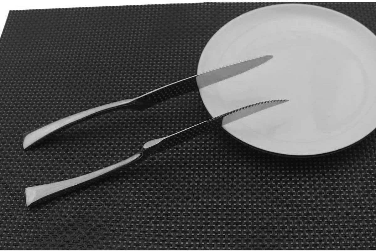 Flatware Set 18/10 Stainless Steel Mirror Polished Black Cutlery - Silverware Utensil Set of Serrated Steak Knife Dinner Fork Knife Spoon Salad Fork Dessert Spoon,24 Piece Service for 4