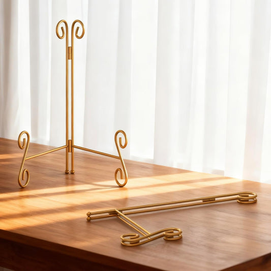 Gold Plate Stand, 10 Inch Decorative Holder for Displaying Platters, Heavy-Duty Metal Easel Stand for Picture, Photo Frame, Books and Round Objects, 2-Packs