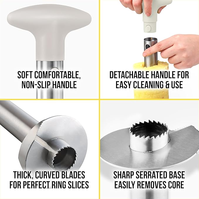 Zulay Kitchen Pineapple Corer and Slicer Tool - Stainless Steel Pineapple Cutter for Easy Core Removal & Slicing - Super Fast Pineapple Slicer and Corer Tool Saves you Time (Ivory)
