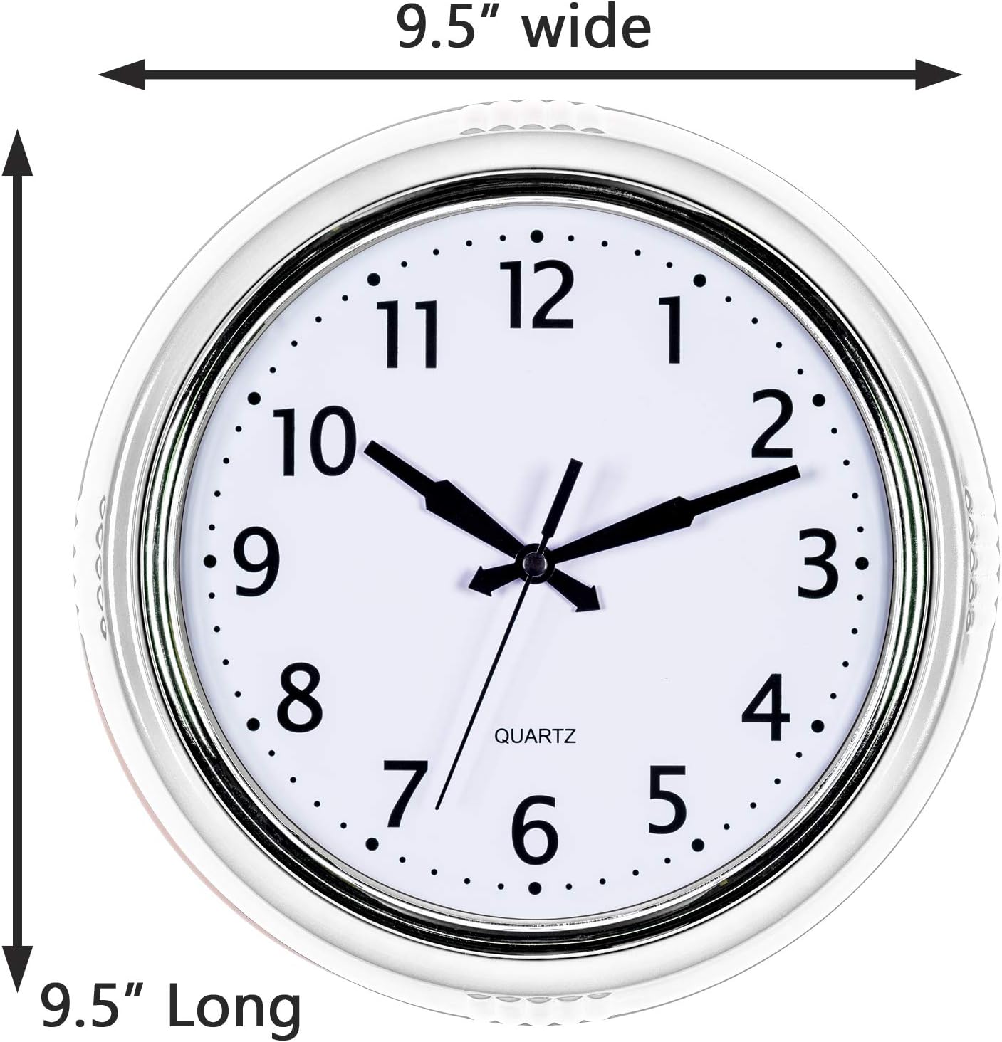 Bernhard Products Retro Wall Clock 9.5 Inch White Kitchen 50's Vintage Design Round Silent Non-Ticking Quality Quartz Clock for Home Office Nursery Bathroom Classroom Easy to Read (White)