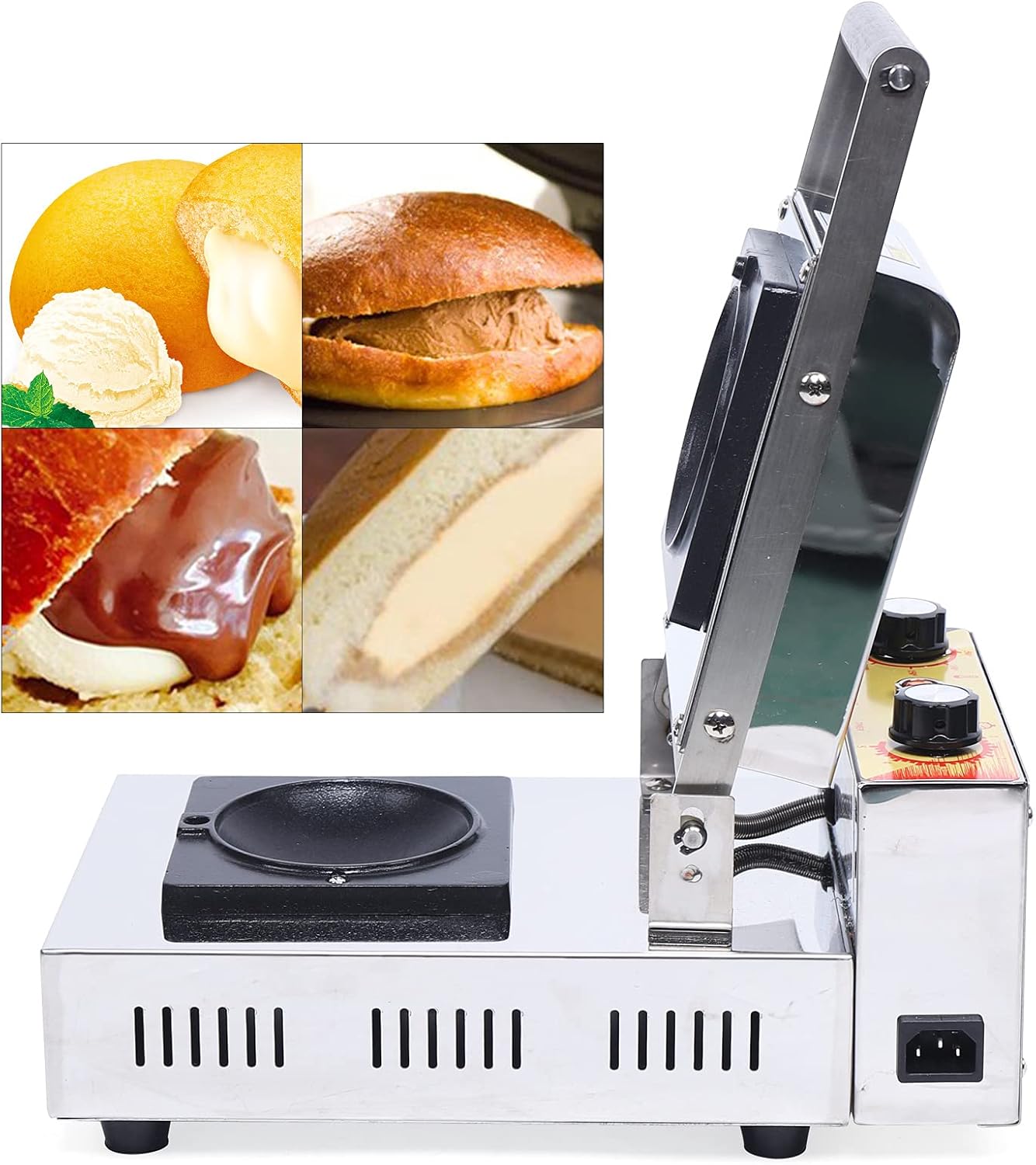 1000W Electric Burger Waffle Make Double Sides Non-stick Stainless Steel Uniform Heating Waffle Bowl Maker Ice Cream Sandwich Maker for Bakeries, Restaurants
