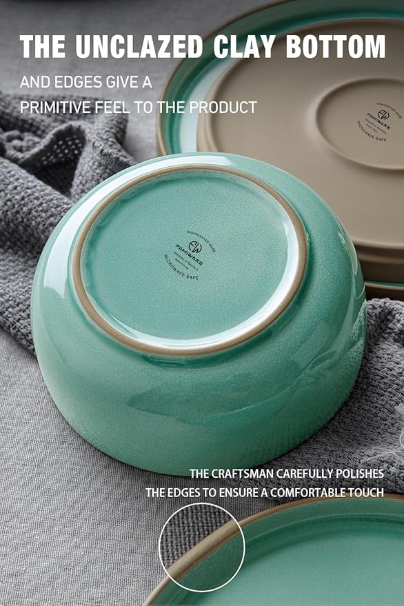 Famiware Nature Plates and Bowls Set, 18 Pieces Dinnerware Sets, Dishware Sets, Dishes Set for 6, Microwave and Dishwasher Safe, Verdure