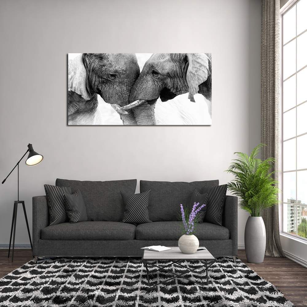 DZL Art D73062 Black and White Elephants Entwine Wall Art Canvas Painting Ready to Hang for Living Room Bedroom Office Wall Decor Home Decoration