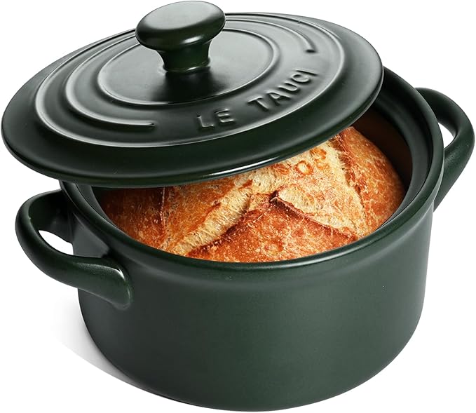 LE TAUCI 3 Quart Ceramic Dutch Oven - Lightweight, Non-Toxic, No Seasoning Needed- Oven, Microwave & Dishwasher Safe, Dutch Oven Pot with Lid for Sourdough, Soup & Stew, Forest Green