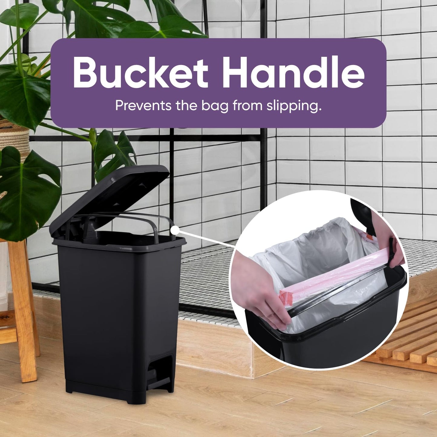 Superio Slim Trash Can with Foot Pedal – 6.5 Gallon Step-On Trash Can with Lid, Medium Plastic Garbage Can, Trashcan for Bathroom, Kitchen, Office, Bedroom, Dorm, Patio – Black, 2