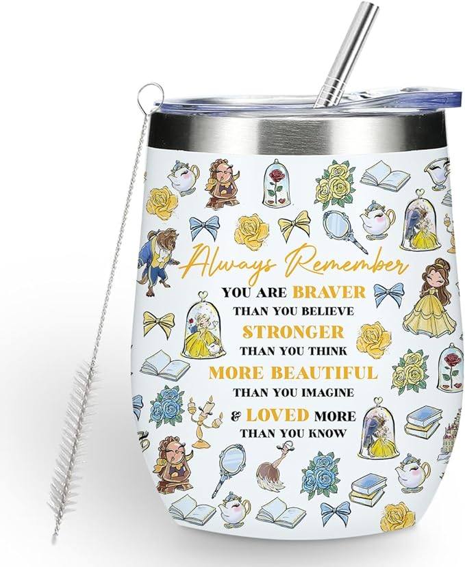 Magical Cute Wine Tumbler, Inspired Character Christmas Birthday Gifts for Women Coworker Magic Inspirational Encouragement Gifts Coffee Cup Insulated Stainless Steel 12oz Wine Glass with Lid, Straw
