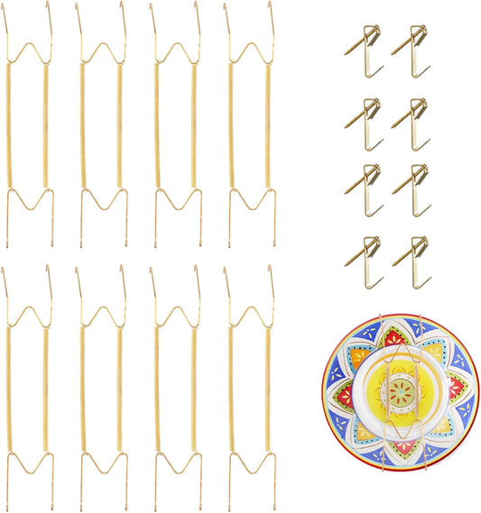 8 Pieces Plate Hangers for The Wall Suitable for 16-20 Inch Decorative Plate adjustable and stretchable,with Metal Hooks for Wall Displaying Plates Decorative & Arts(Gold)