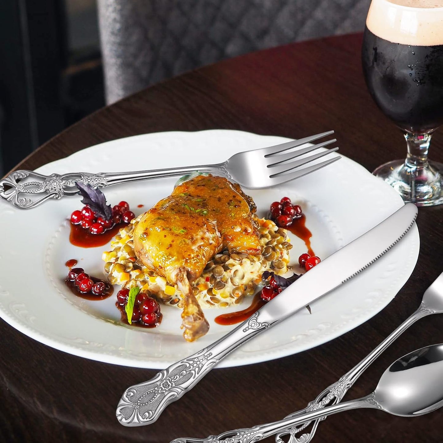 Retro Royal Silverware Silver Flatware Set for 4 Stainless Stainless Forks Spoons Knives 20 Pieces Retro Kitchen Utensils Restaurant Home and Festival Parties Durable