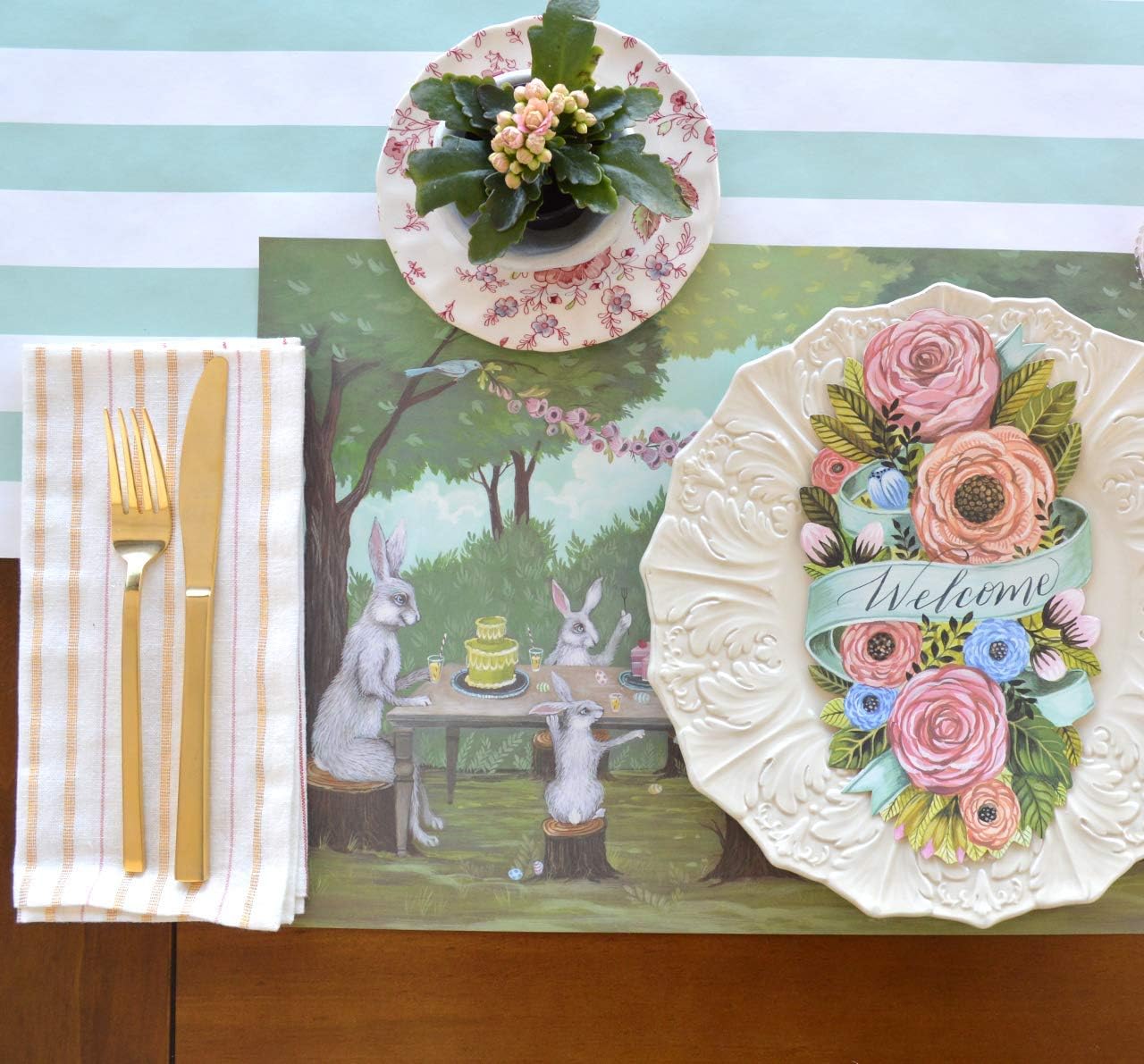 Striped Table Runner - Seafoam Paper Table Runner for Parties or Weddings - American Made