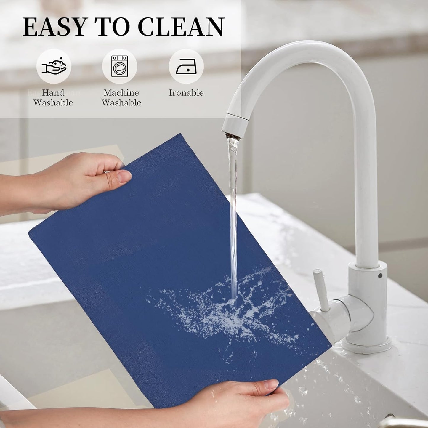 Placemats Set of 6 Linen Type Fabric Cloth Placemats, 19 x 13 Inch Double Layered Thick Wrinkle Free Heat Resistant Table Place, for Dining, Kitchen, Party (Dark Blue, 48 * 33cm)