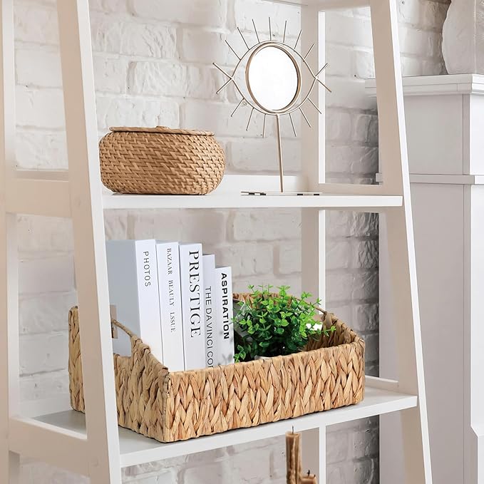 Ollieroo Natural Water Hyacinth Storage Baskets, Handwoven Wicker Storage Bins with Built-in Handles, Storage Container Baskets for Shelves, Bedroom, Bathroom, Laundry Room or Kitchen(Set of 3)