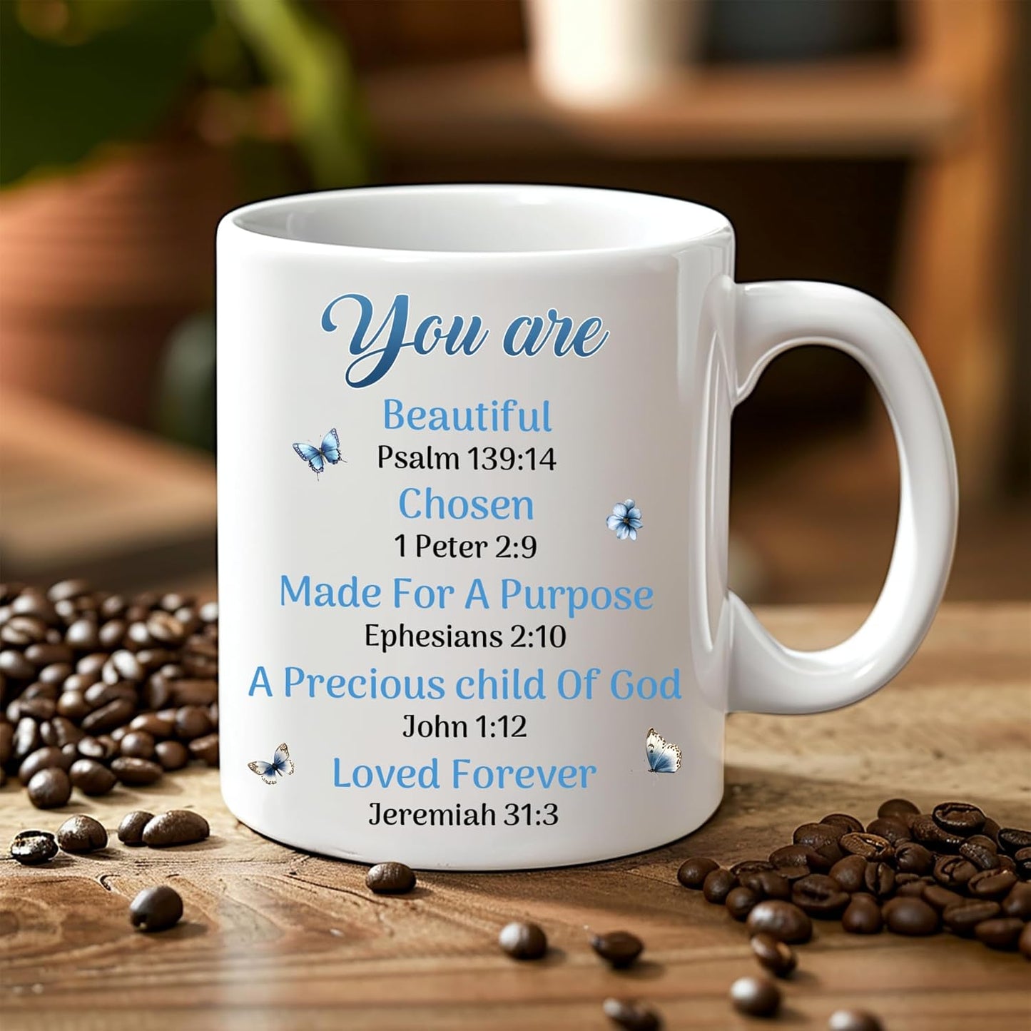 Hyturtle Personalized Blue Butterfly Christian Mug - Christian Gifts For Women - Religious Gifts For Her On Birthday - Bible Verse Present On Mother Day - Custom Coffee Cup Ceramic Mug 11 Oz 15 Oz
