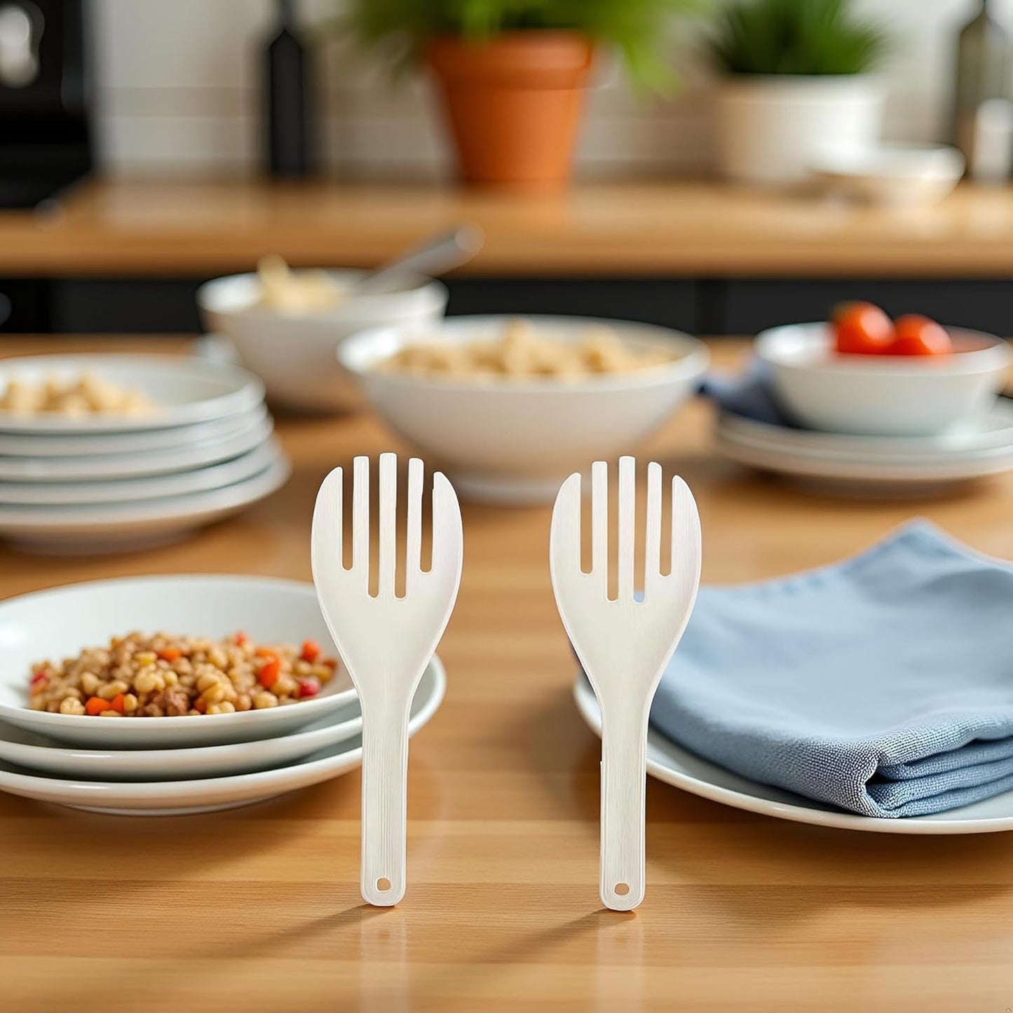 2Pcs White Jumbo Large Plastic Rice Paddle Spatula Scoop Fork-Like, 10.63" (27 cm) Long, Serving Spoons，Rice and Potato Servers, Home and Kitchen