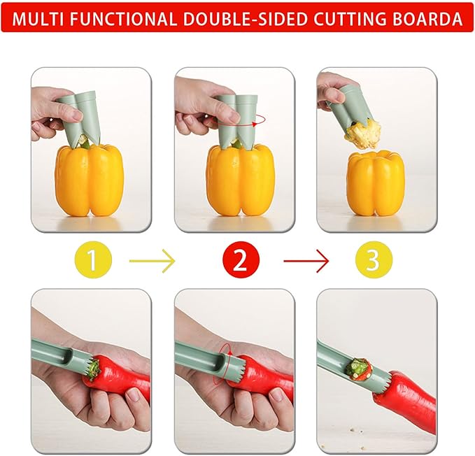 Pepper Corer, 2 in 1 Red Bell Pepper Seed Corer Remover Tool, Fruit & Vegetable Corers Quick Cave Tools for Jalapeno Cutter Deseeder, Red Yellow
