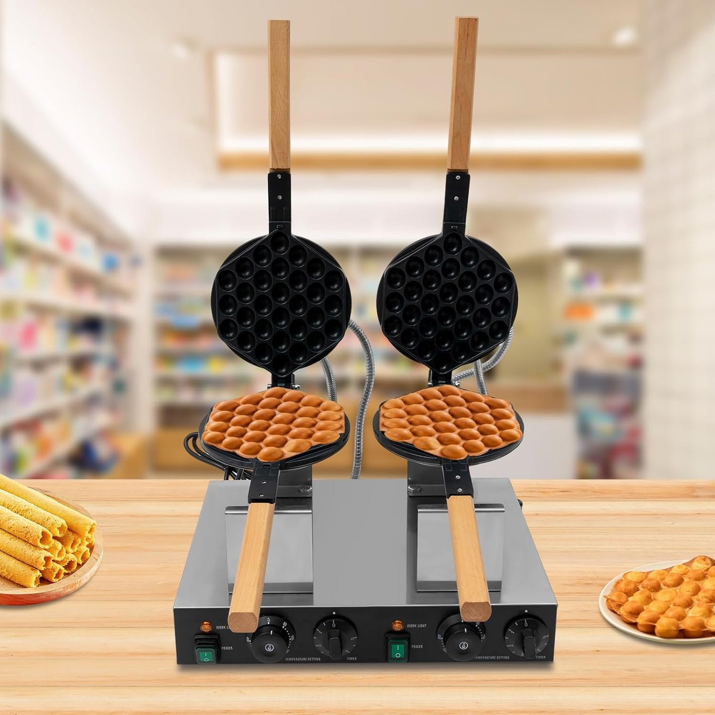 2830W Commercial Double Waffle Maker, Electric Waffle Maker Non-Stick Stainless Steel Belgian Waffle Iron w/Time & Temper Adjustable|180° Rotating, Large Waffle Machine for Restaurant Party Food Stall