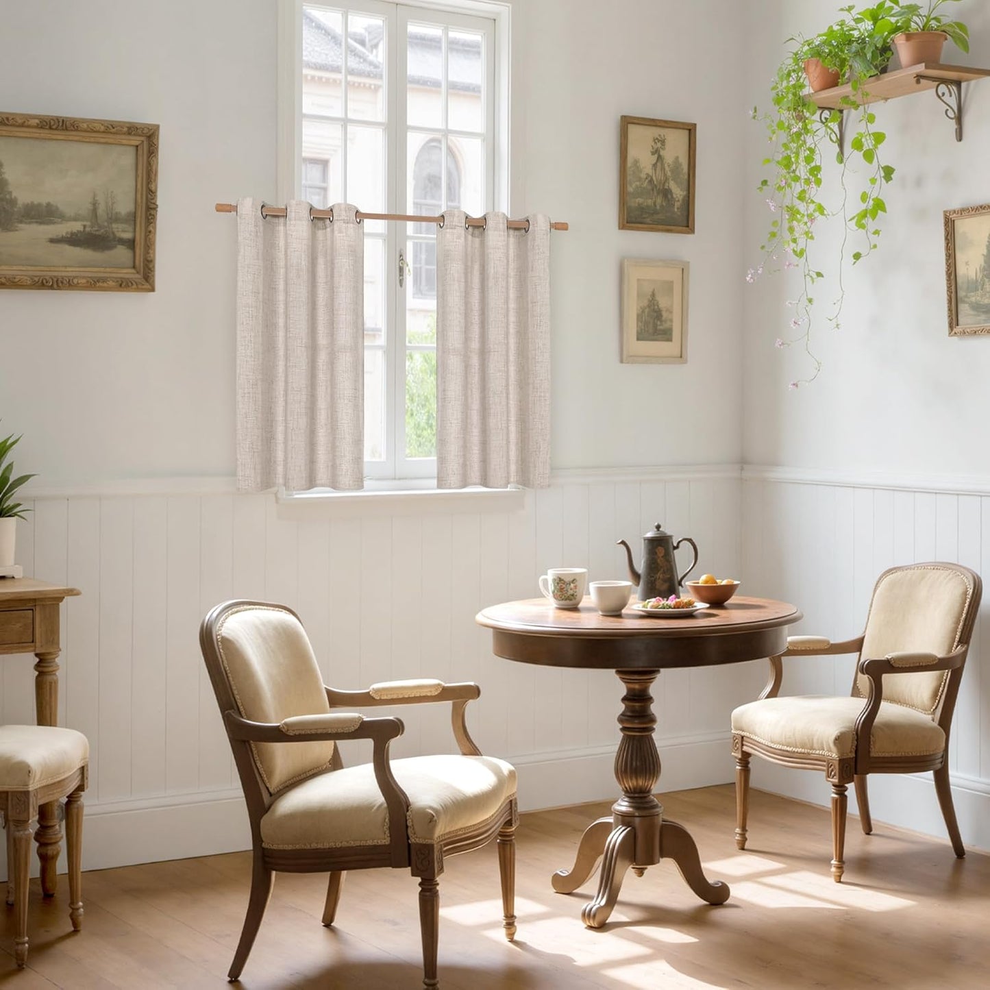 YoungsTex Short Linen Curtains for Kitchen Cafe Window with Bronze Grommet, Small Window Drapes Light Filtering Natural Rustic for Bathroom Loft, 2 Panels, 34 x 40 Inch Long