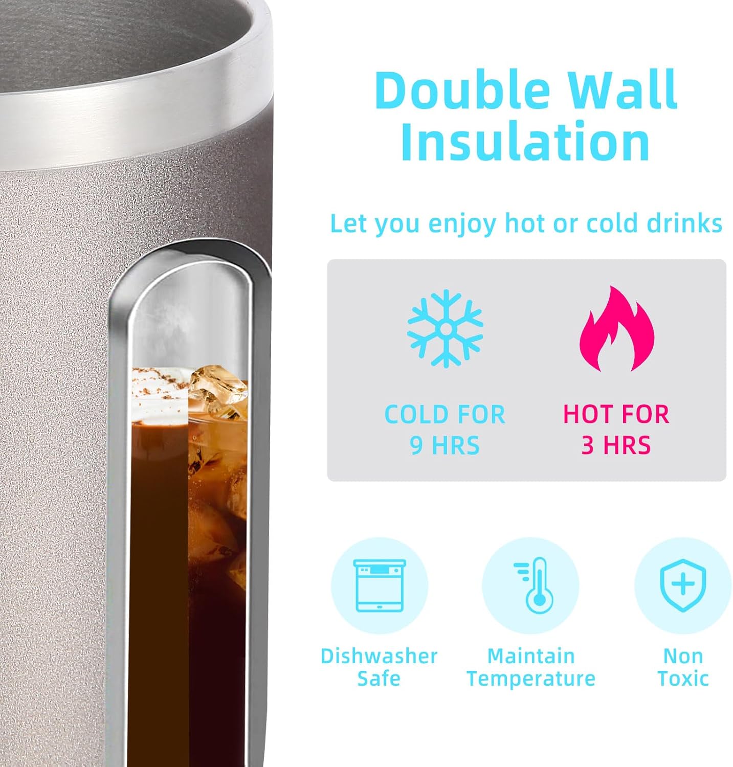 Volhoply 14oz Insulated Stainless Steel Coffee Mug with Lid Bulk 8 Pack,Double Wall Vacuum Travel Coffee Cup with Handle,Reusable Metal Cups Tumbler,Camping Mugs Keep Hot,Ideal Gifts(Gray,8 Set)