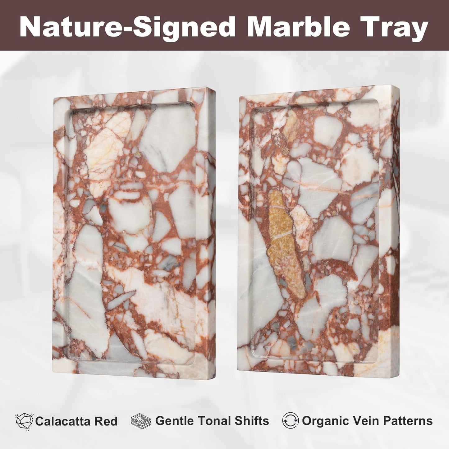 Deep Red Marble Rectangular Tray 10x6 Inch - Bathroom & Vanity Organizer, Jewelry Tray, Kitchen Counter Decor - Natural Stone Catchall