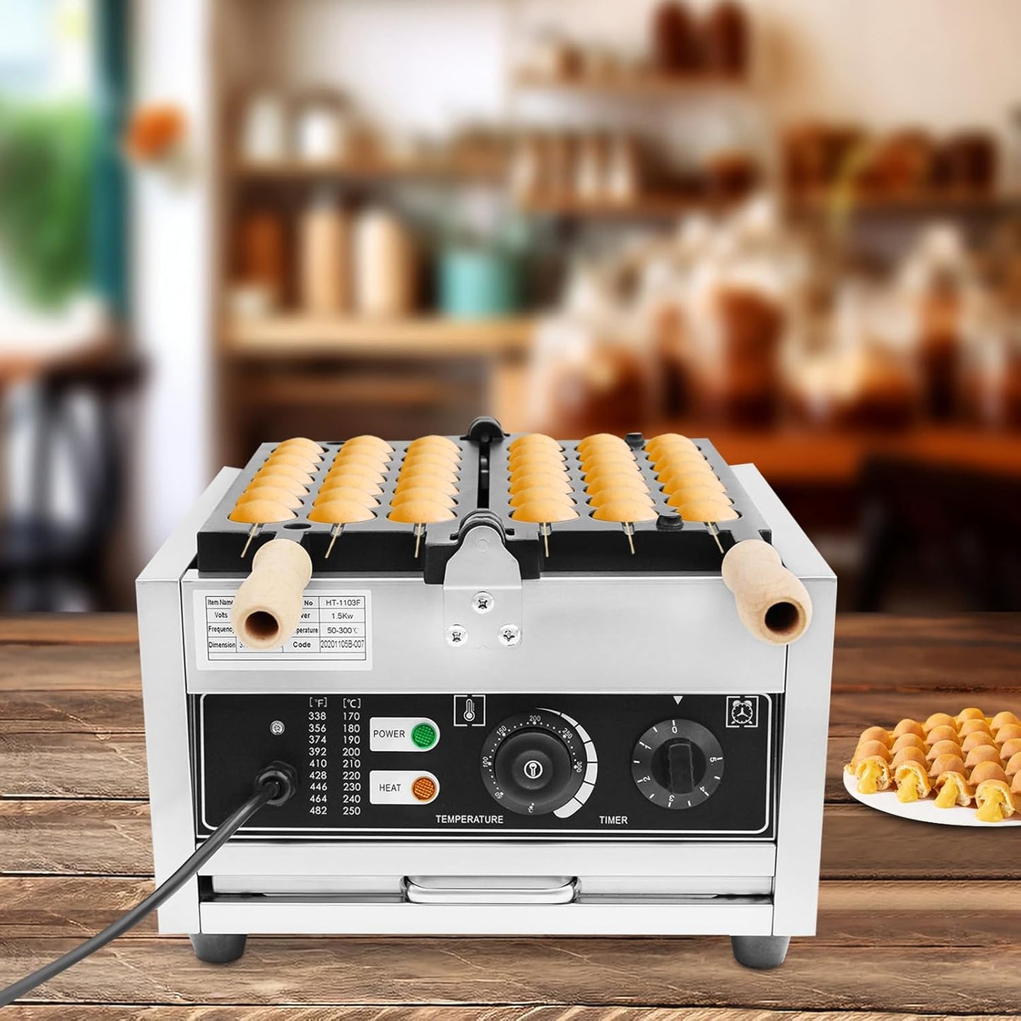 1500W Commercial Bubble Waffle Maker, 6 Grids Electric Waffle Balls Maker Non-Stick Stainless Steel Belgian Waffle Iron w/Time & Temper Adjustable|180°Rotating, Large Waffle Machine for Restaurant