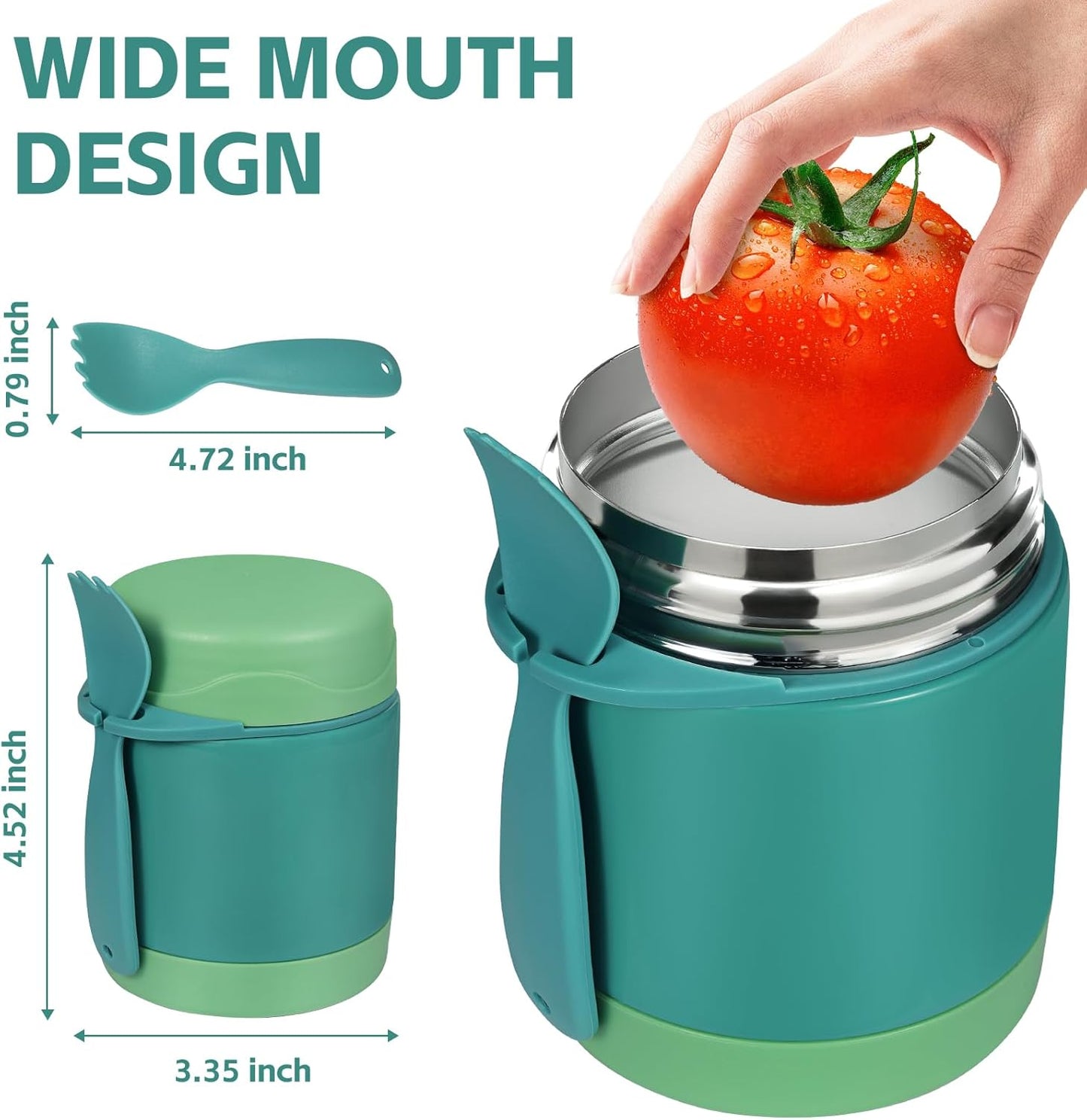 Pawtong10oz Soup Thermo for Hot Food Kids Insulated Food Jar,Thermo Hot Food Lunch Container, Width Mouth Stainless Steel Lunch Box for Kids with Spoon (Green)