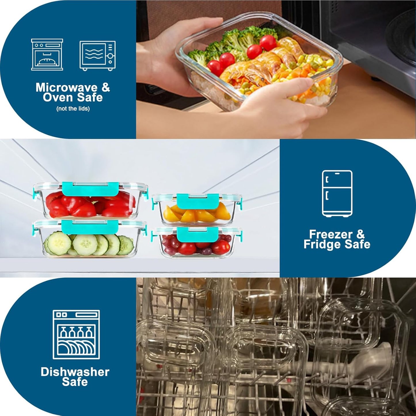 BAYZZ 10 Pack Glass Meal Prep Containers, Glass Food Storage Containers with Lids, Airtight Lunch Box, Freezer,Oven,Microwave and Dishwasher Safe,Green