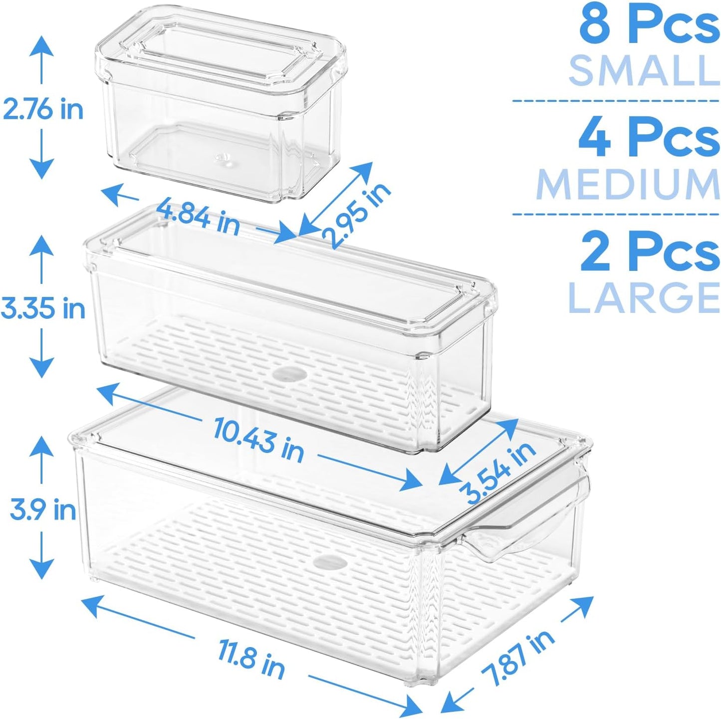 JollyPack 14 Pack Fridge Organizers, Refrigerator Organizer Bins with Lids, BPA Free Stackable Fruit Storage Containers for Fridge, Vegetables, Food and Drinks