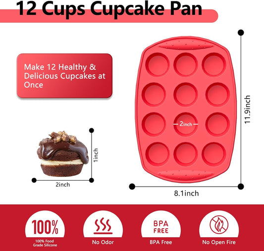 2 Inch Round Muffin Pan,2 Pcs 12 Cups Egg Bites Silicone Mold,Cupcake Pan Molds For Baking English Muffins and Egg Bites,Cookies,Whoopie Pies,Mini Cakes,Biscuits,Buns