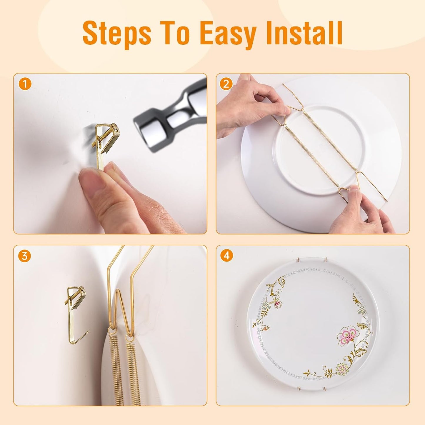 Bilillo 2 Pack Plate Hangers for Wall, 16–20 Inch Large Decorative Plates, Stainless Steel Invisible Heavy Duty Spring Plate Holders with Wall Hooks, Secure Display for Platters and Collectible Plates