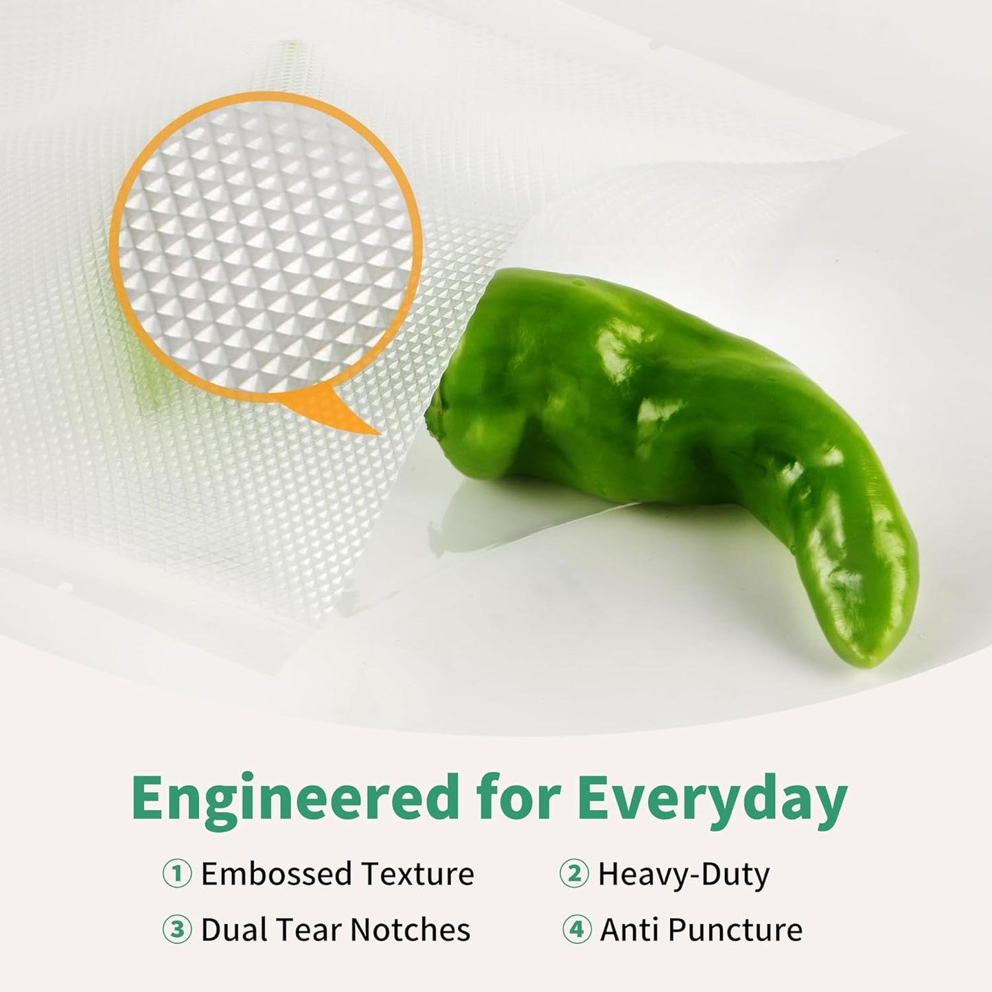 VanruVida Vacuum Sealer Bags, 50 Count 10” x 14”,BPA Free,Commercial Grade Textured PreCut Bag with Double Tear Notches, Perfect for Food Storage, Freezer, Meal Prep, or Sous Vide