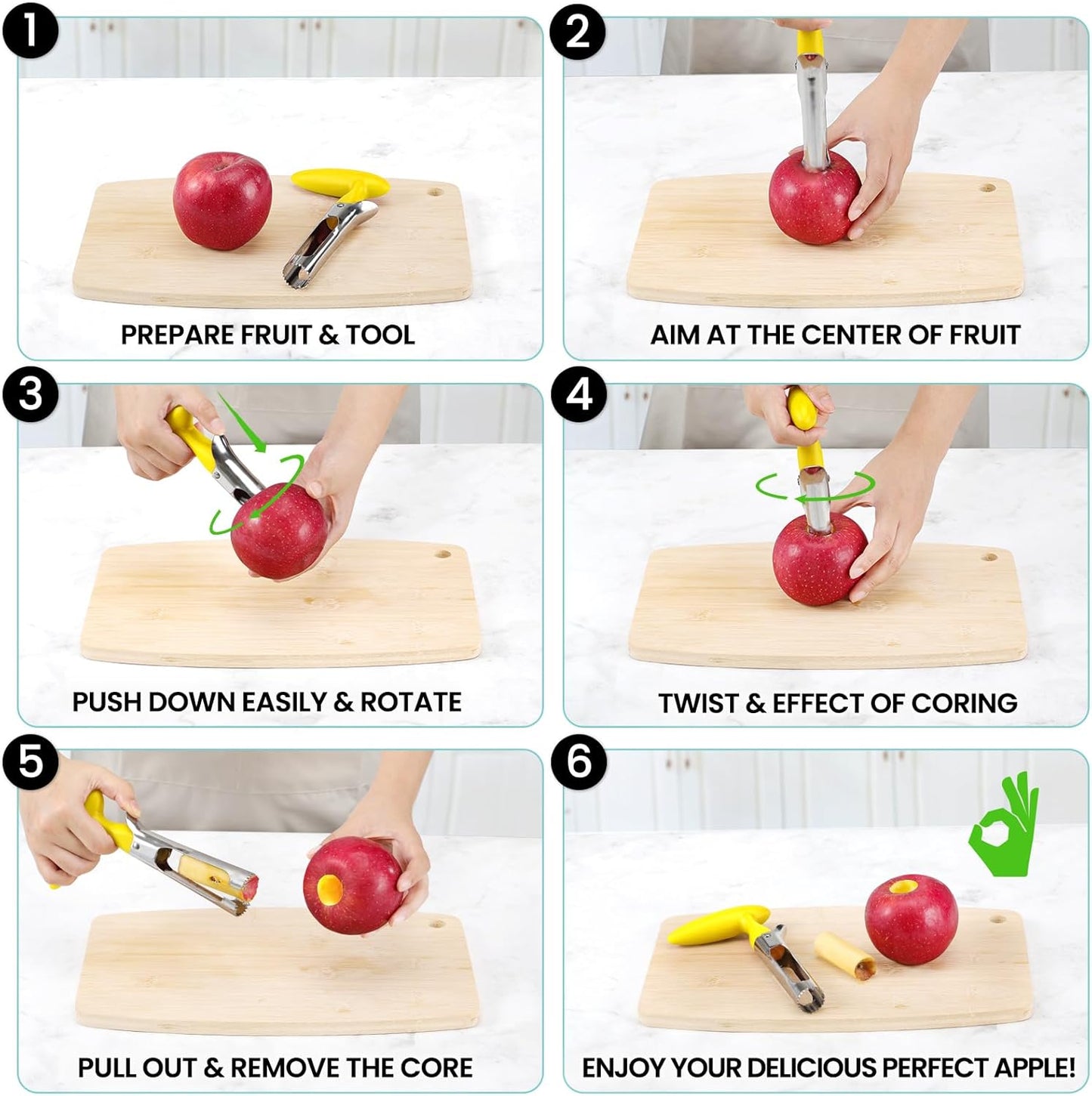 SCHVUBENR Premium Apple Corer Tool - Easy to Use and Clean - Sturdy Apple Core Remover with Sharp Serrature - Stainless Steel Corers for Apple and Pear - Core Fruits with Ease(Yellow)