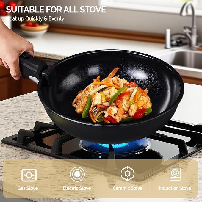 Bonnlo 23 PCS Non-Stick Cookware Set, Aluminum Pots and Pans Set with Removable & Detachable Handles, Induction RV Kitchen Cook Set, Microwave Safe, PFAS PFOA & PFOS Free, for Gift