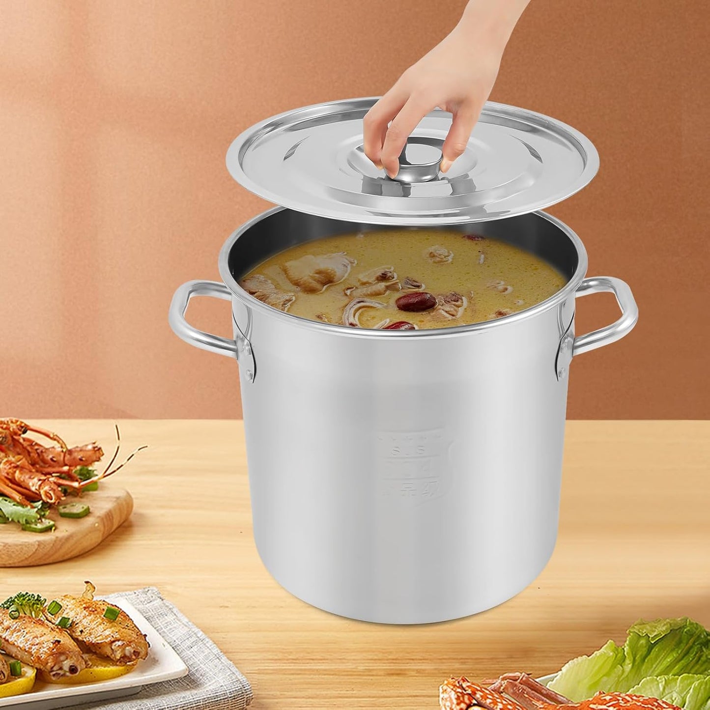 Stock Pot with Lid, 304 Stainless Steel Big Pots for Cooking, 22 Quart Stockpots with Hanging Lid and Handle, Anti-Corrosion, Anti-Rust, Used for Induction Stoves, Gas Stoves, Electric Stoves