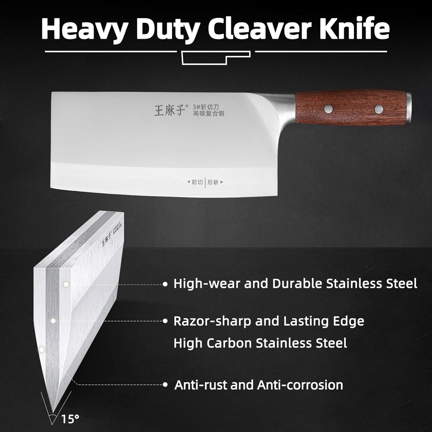Chef Knife Chinese Cleaver Knife German Stainless Steel,Kitchen Chef Knife Ergonomic Comfortable Handle,Non-stick Razor-sharp Blade,Hundreds of Years of Craftmanship(7inch, Silver)