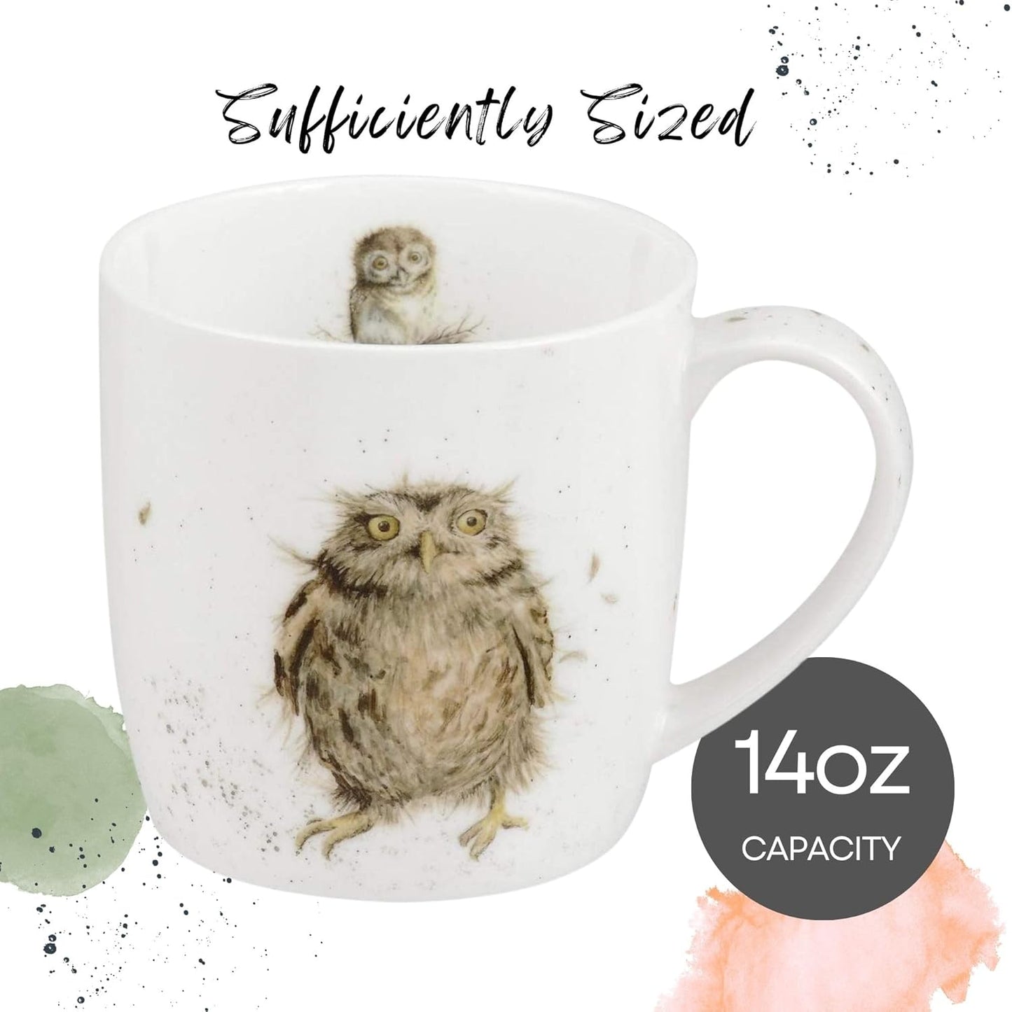Royal Worcester 14 Oz What A Hoot Christmas Mug with Owl Design - Fine Bone China Winter Holiday Coffee Mug, Microwave & Dishwasher Safe, Wrendale Designs Festive Holiday Tableware