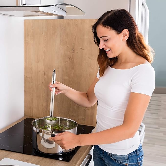 meekoo 3 Pieces Stainless Steel Ladle Soup Handle Ladle with Pouring Rim for Kitchen Cooking Soup Sauce(3 oz)