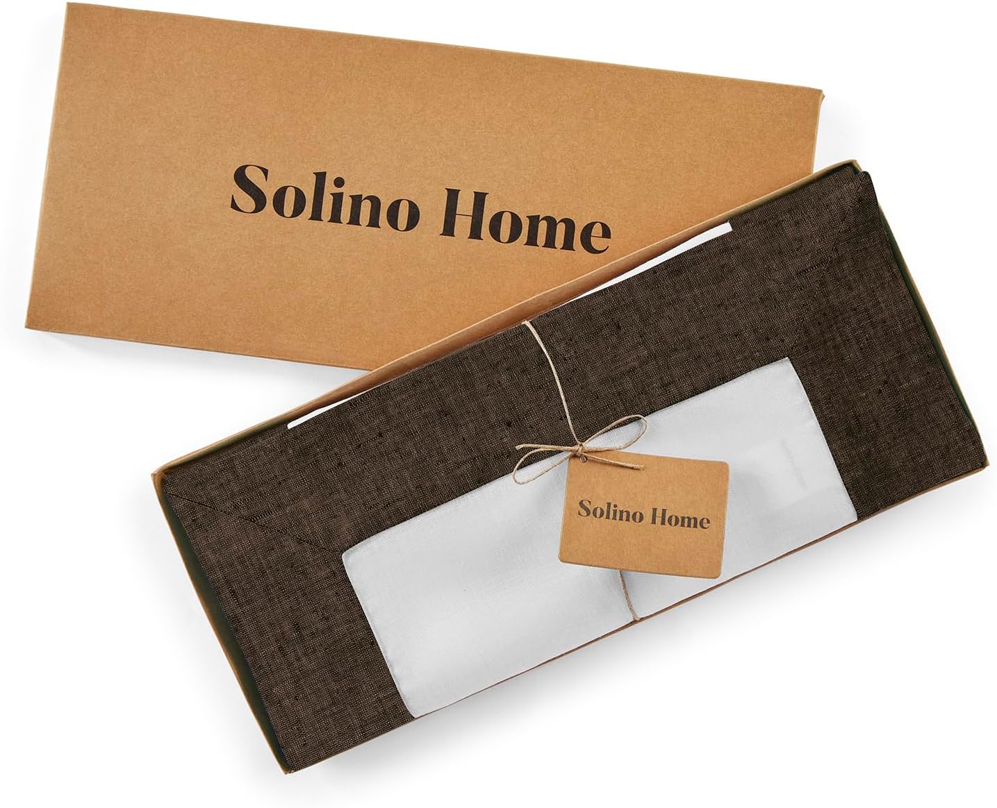 Solino Home Linen Table Runner 108 Inches Long - Chambray Brown and White 100% Pure Linen 14 x 108 Inch Table Runner for Dining, Fall, Autumn, Thanksgiving - Contempo