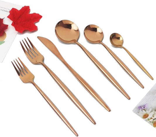 JASHII 24 Pieces Cutlery Flatware Set 304 Stainless Steel Home Kitchen Set, Mirror Polished, Knife/Fork/Spoon, Modern Elegant Tableware Set for Party, Christmas, Dinner (Rose gold)