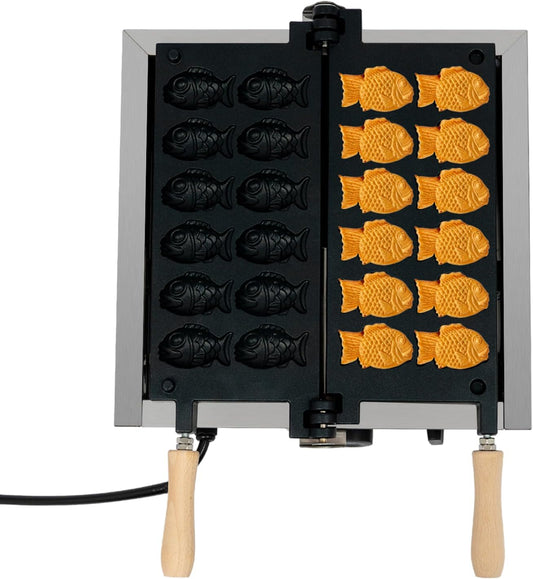 1800W Commercial Taiyaki Fish Waffle Maker, 12 Grids Electric Waffle Maker Non-Stick Stainless Steel Belgian Waffle Iron w/Time & Temper Adjustable|180° Rotating, Large Waffle Machine for Restaurant