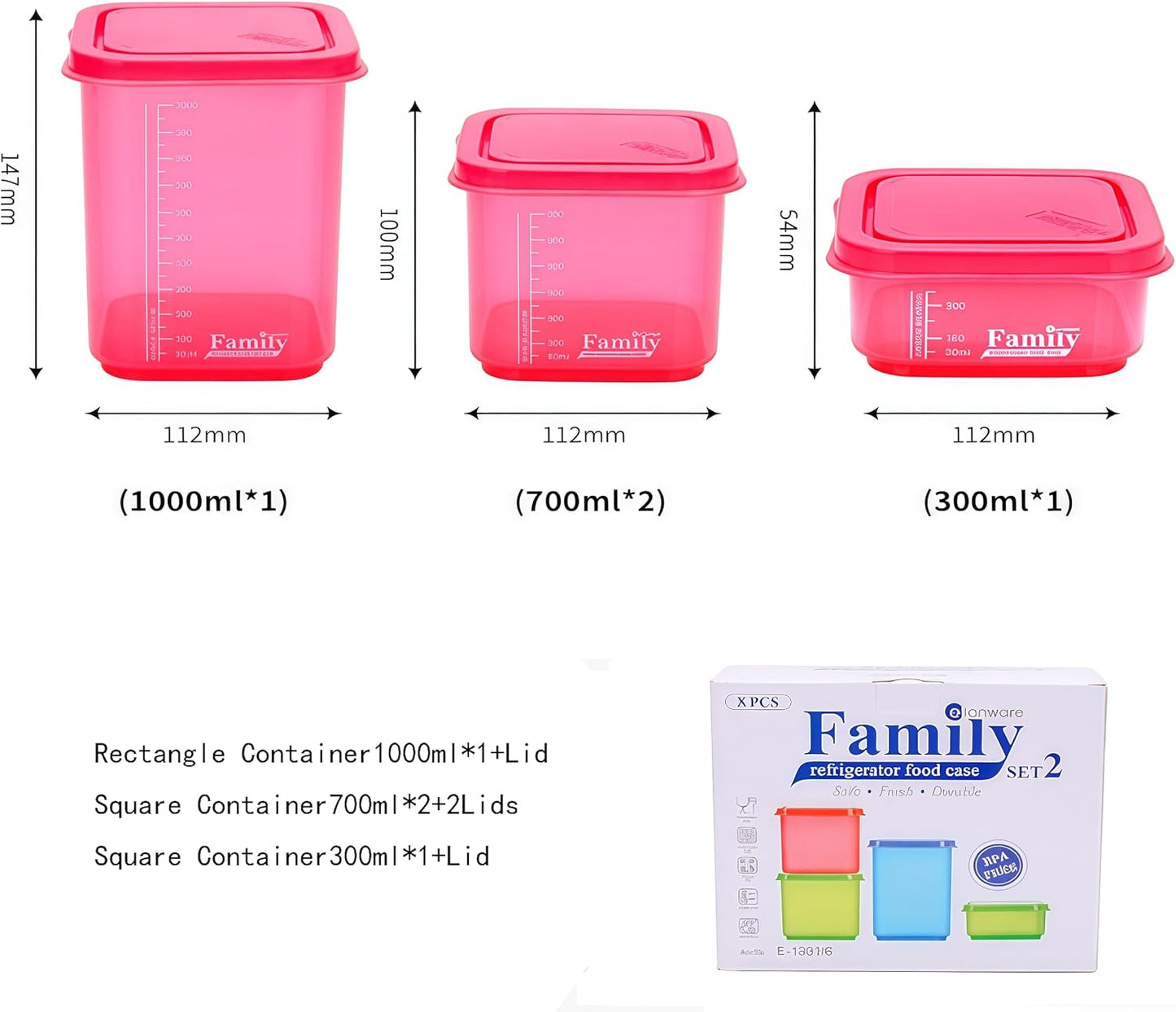 4PCS Family Airtight Food Storage Containers with Lids Set, BPA-Free Food Grade Plastic Stackable Snack Fruit Containers,Leak-proof Kitchen Pantry Organizers for Pasta, Nuts, Dry Goods (Pink)